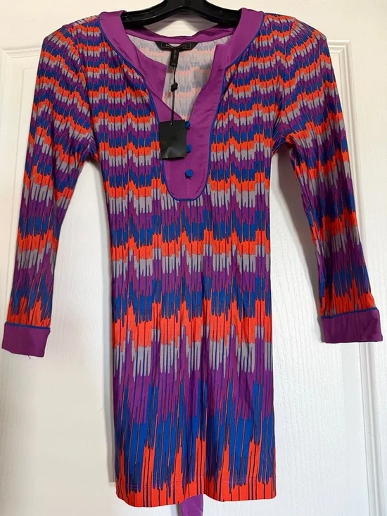 BCBGMaxAzria Purple-Trim Multicolor Patterned Tunic. - Picture 4 of 10